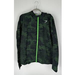 Gymshark Sport Windbreaker Jacket Mens Large Fluo Lime Green Black A2A7I New